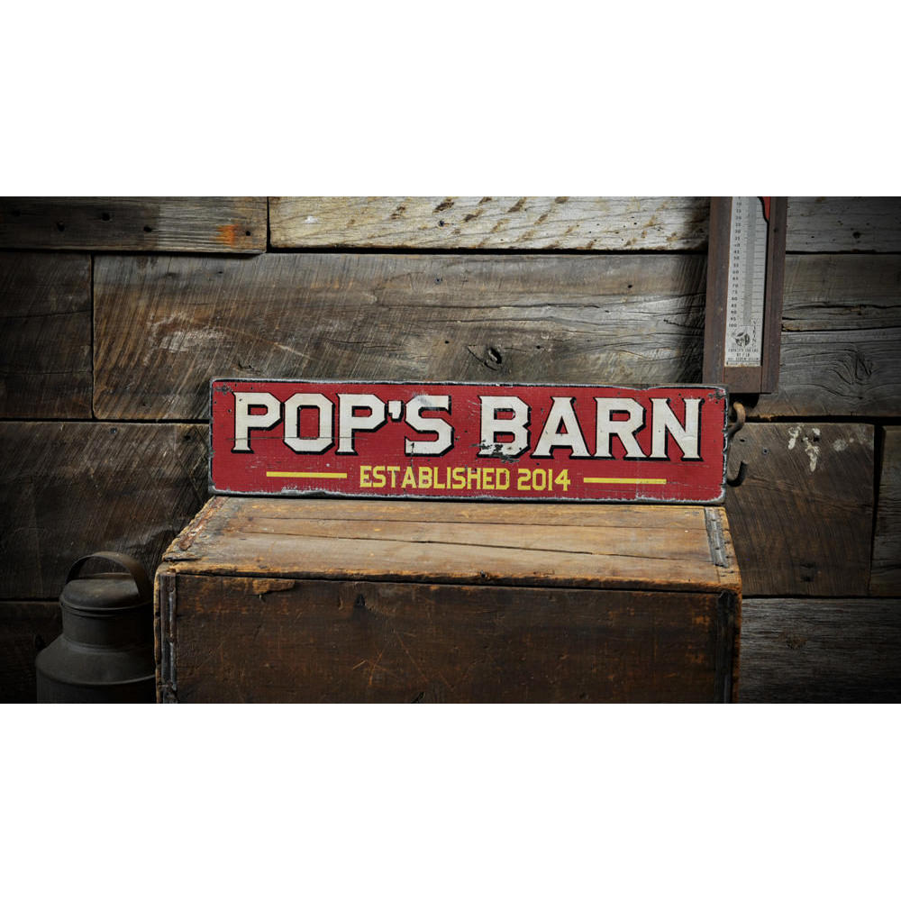 Pop's Barn Est Date Vintage Wood Sign