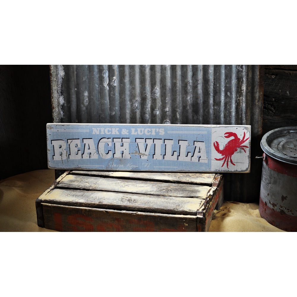 Beach Villa City State Vintage Wood Sign
