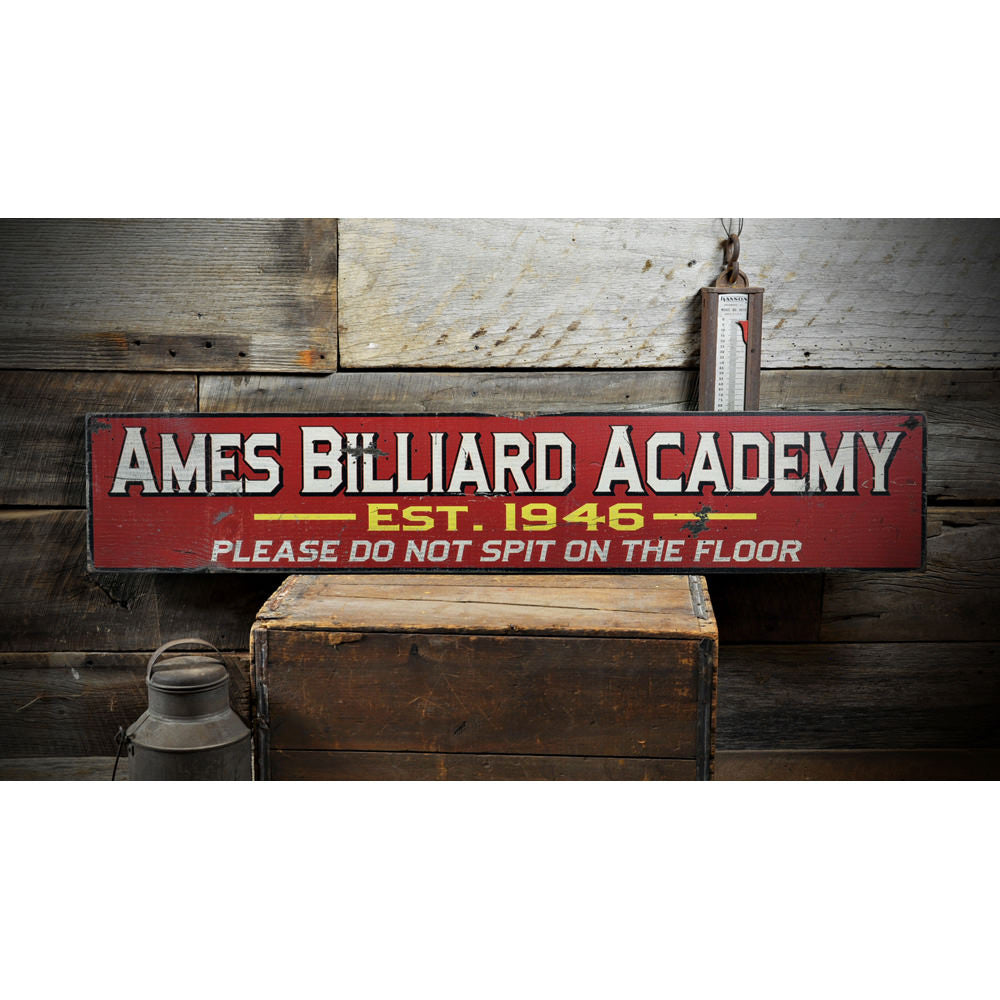 Billiard Academy Est Date Vintage Wood Sign