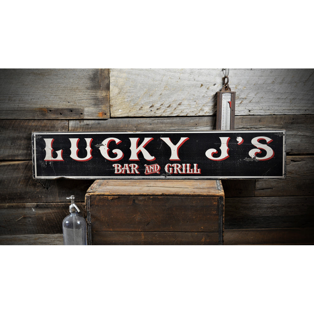 Bar and Grill Name Vintage Wood Sign