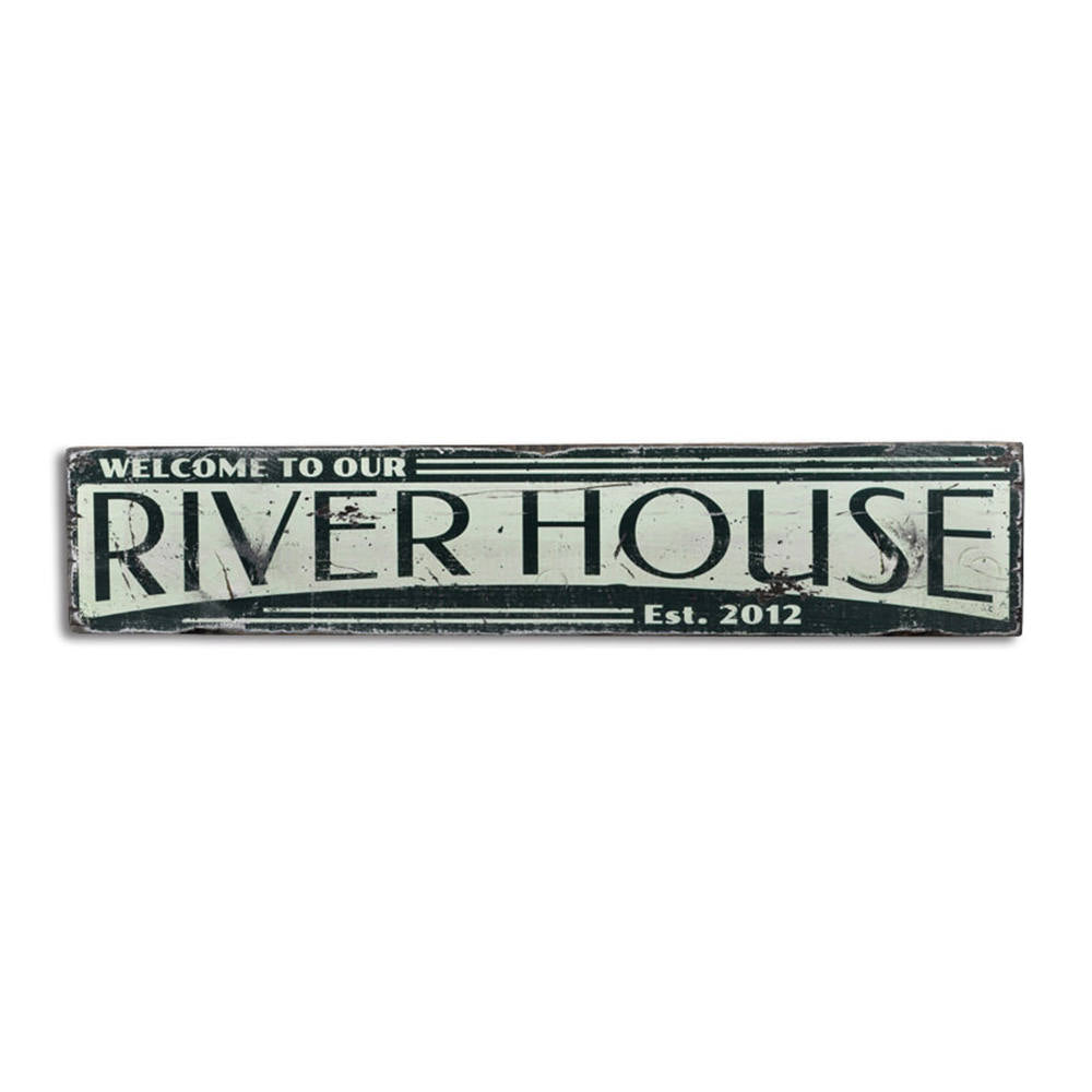 River House Est Date Vintage Wood Sign