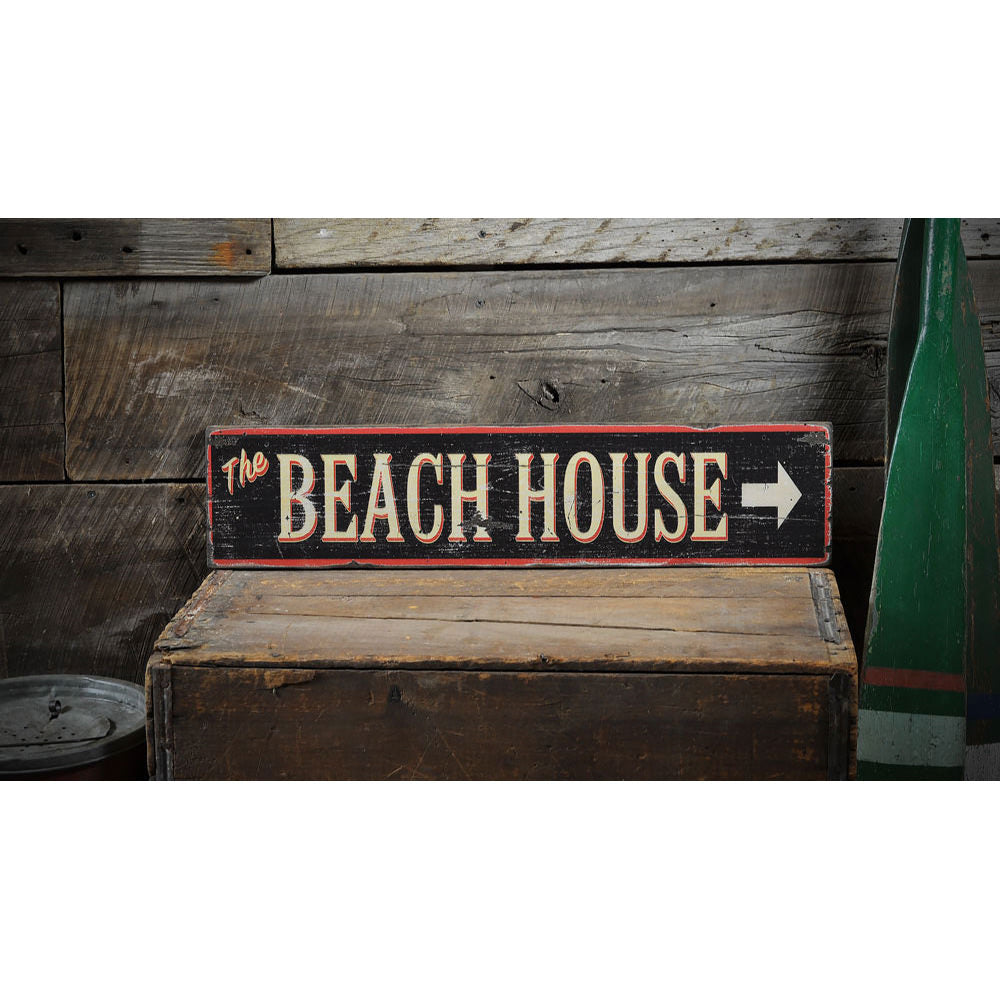 The Beach House Directional Vintage Wood Sign