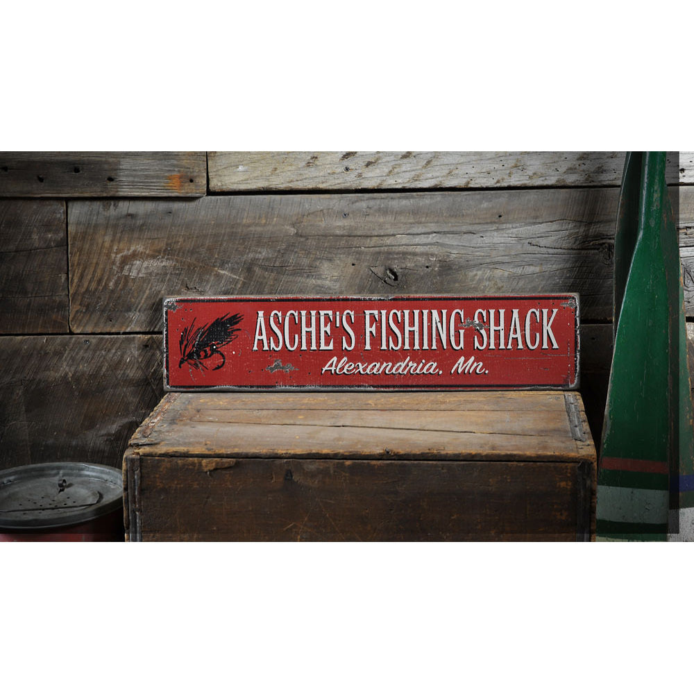 Fishing Shack City State Vintage Wood Sign