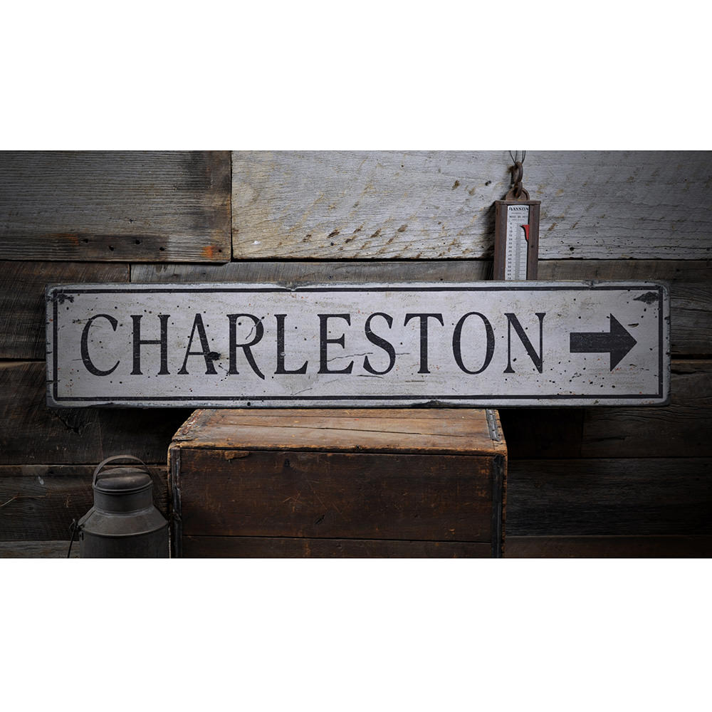 Charleston Directional Vintage Wood Sign