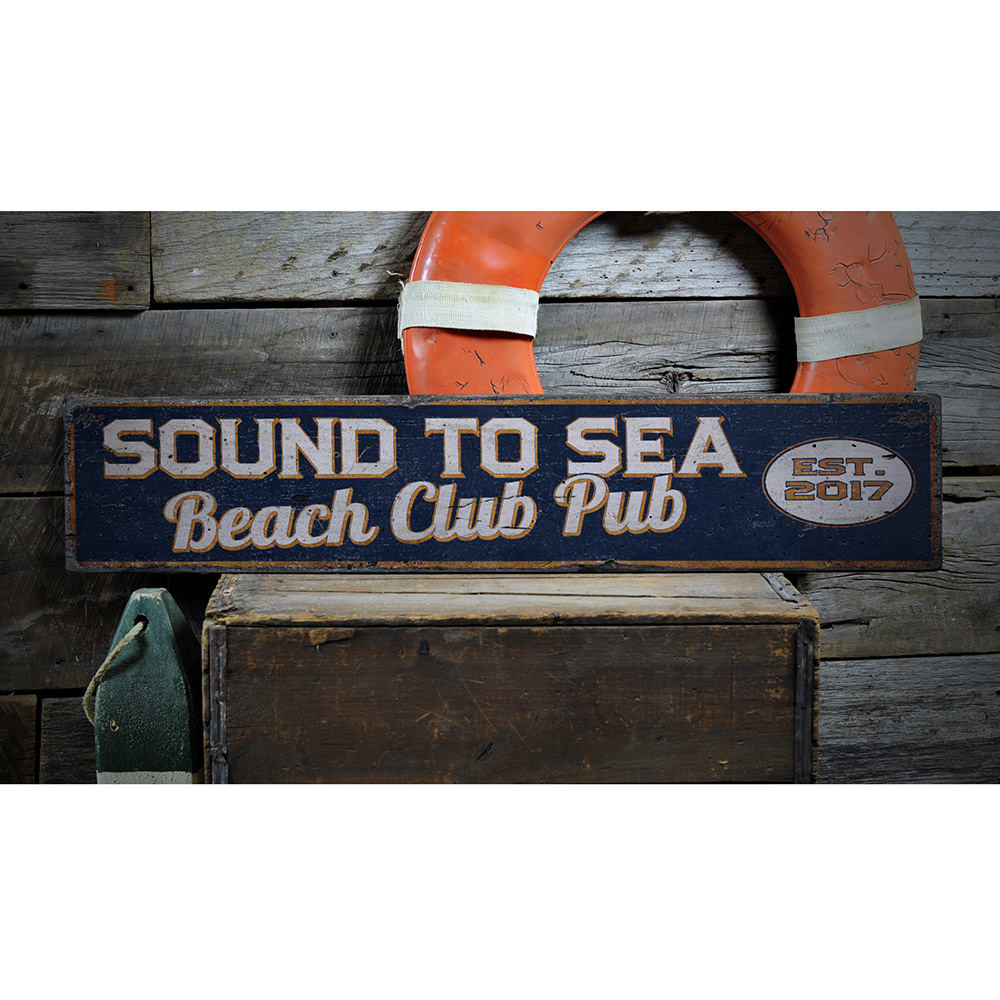 Beach Club Vintage Wood Sign
