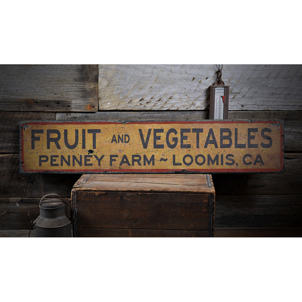 Fruit Vegetable Stand Vintage Wood Sign