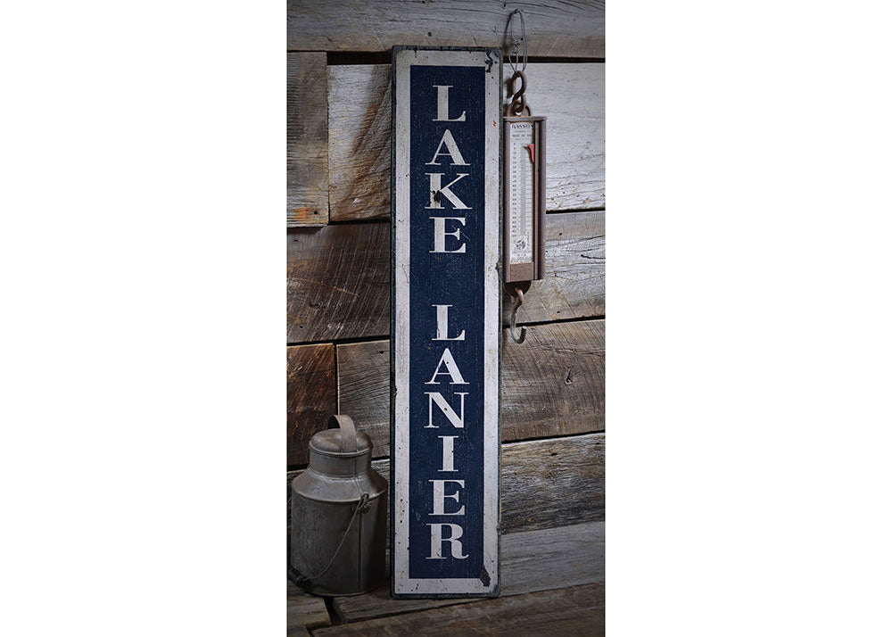 Vertical Lake Rustic Wood Sign