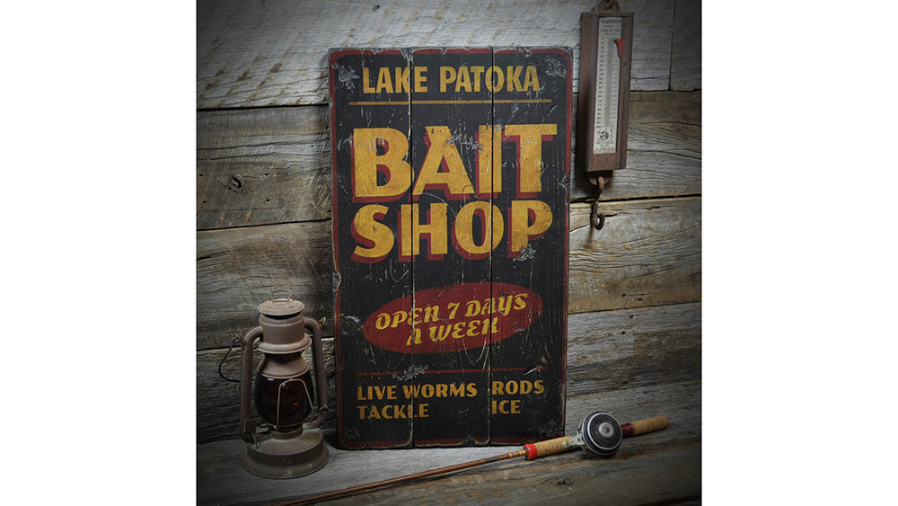 Bait Shop Open Vintage Wood Sign – www.