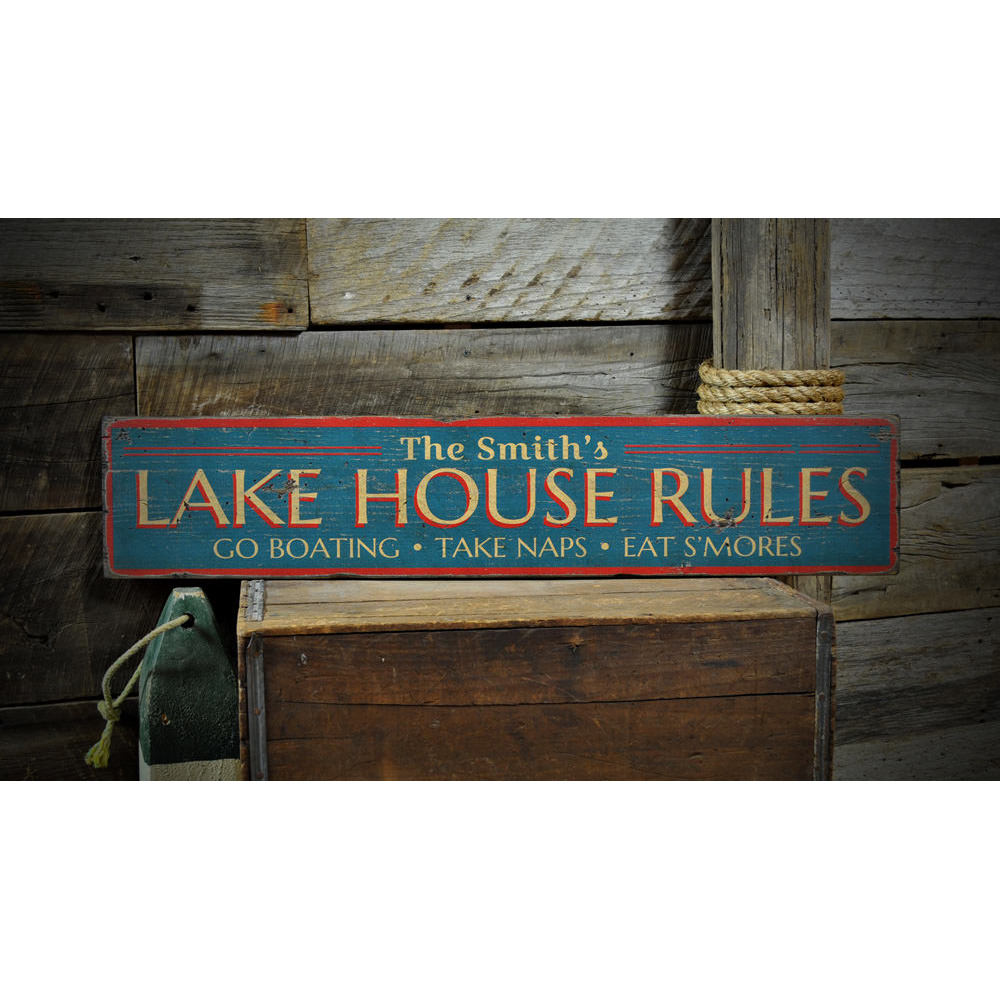 Lake Rules Vintage Wood Sign