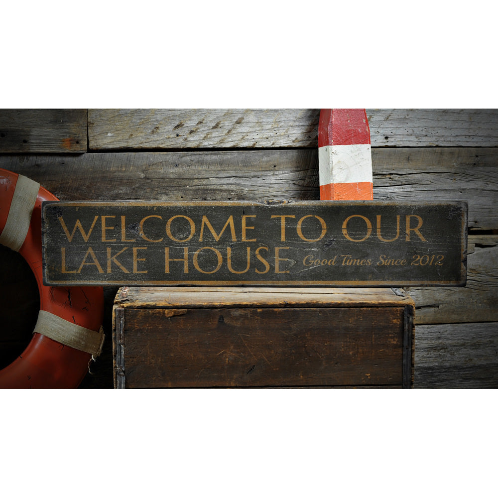 Welcome to our Lake House Vintage Wood Sign