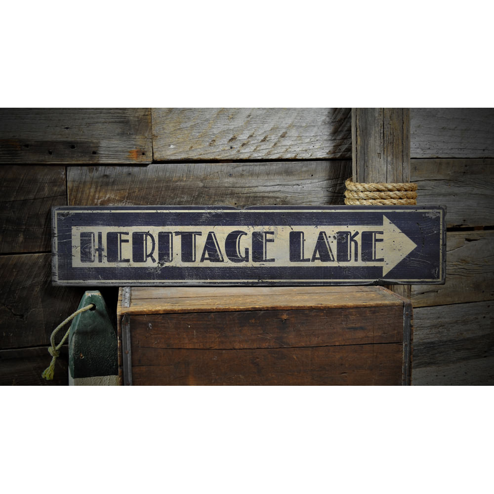Lake Name Arrow Vintage Wood Sign