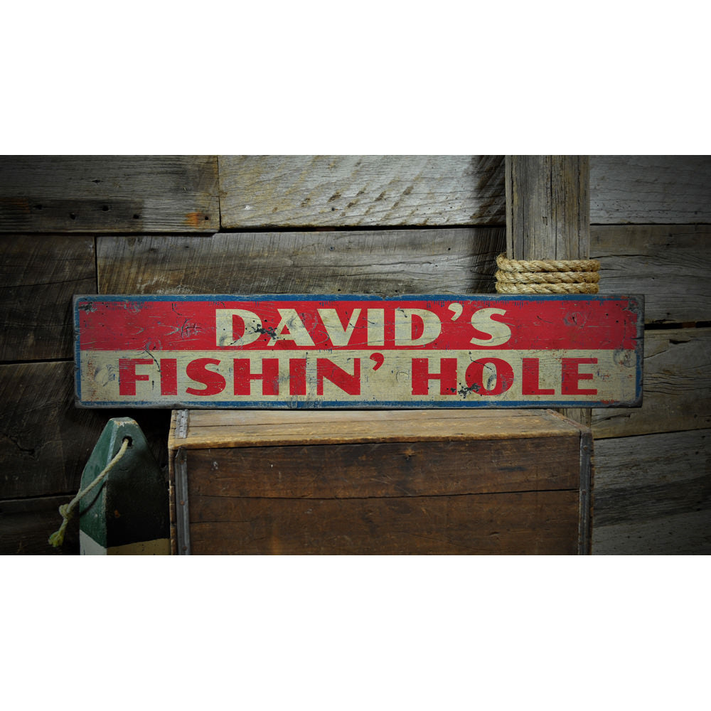 Fishin Hole Vintage Wood Sign