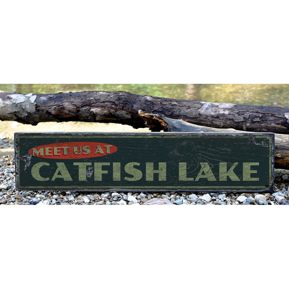 Meet Us At Lake Name Vintage Wood Sign