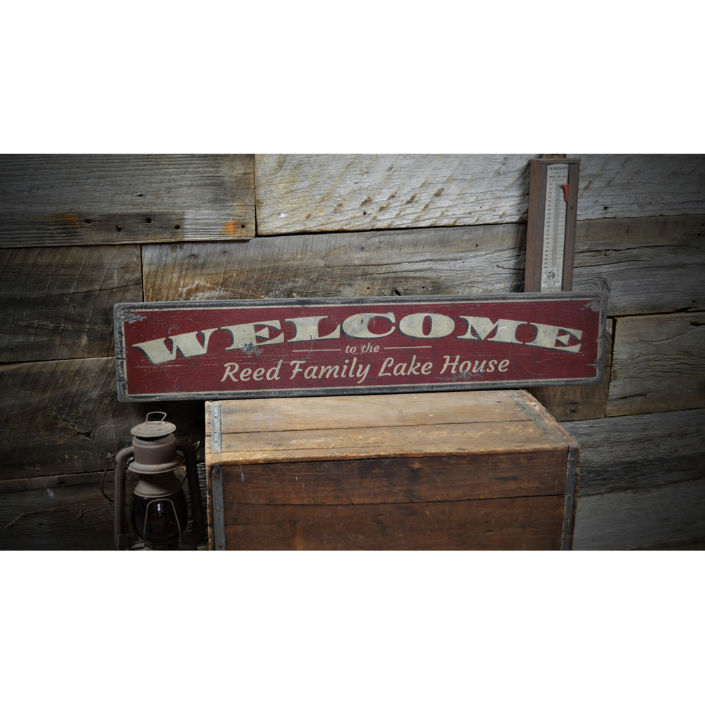 Welcome to the Family Name Lake House Vintage Wood Sign
