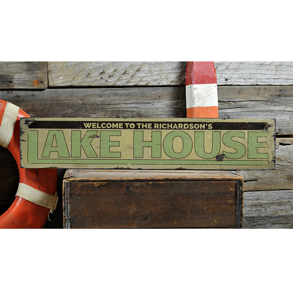 Last Name Lake House Vintage Wood Sign