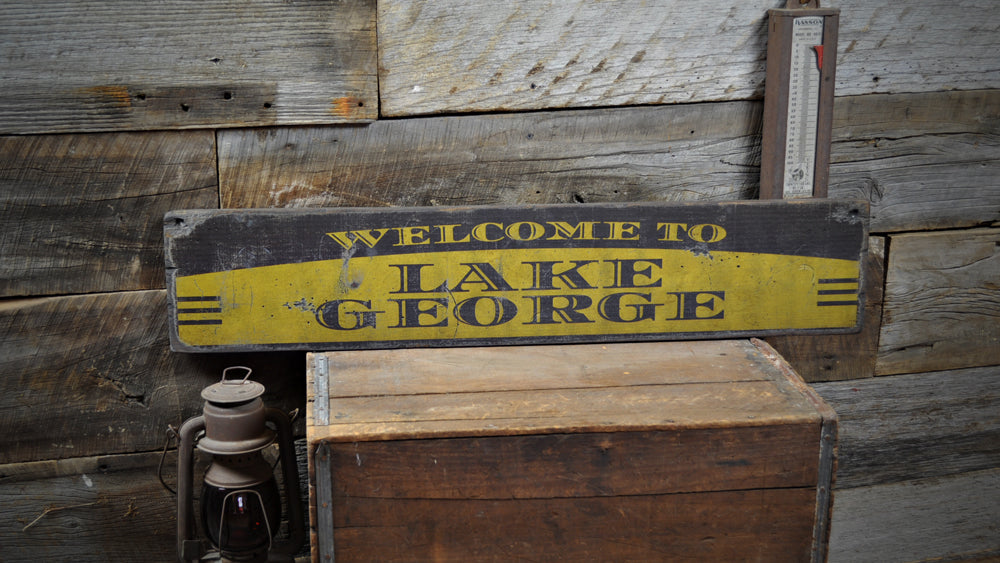 Lake Welcome Rustic Wood Sign