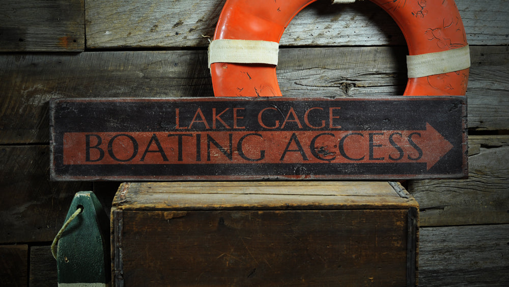 Boating Access Arrow Rustic Wood Sign