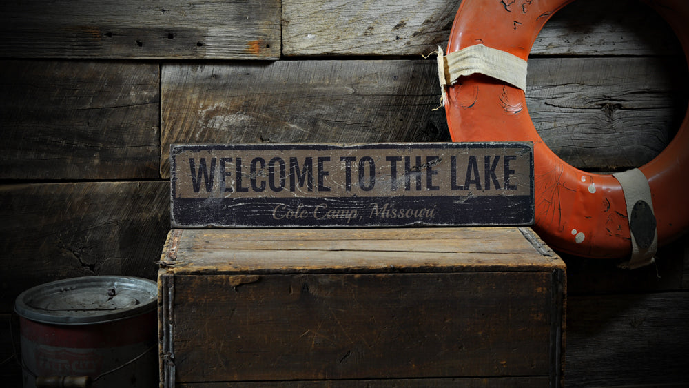 Vintage Lake Welcome Rustic Wood Sign