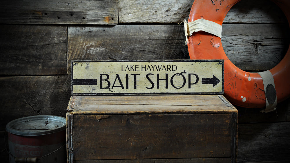 Bait Shop Directional Rustic Wood Sign