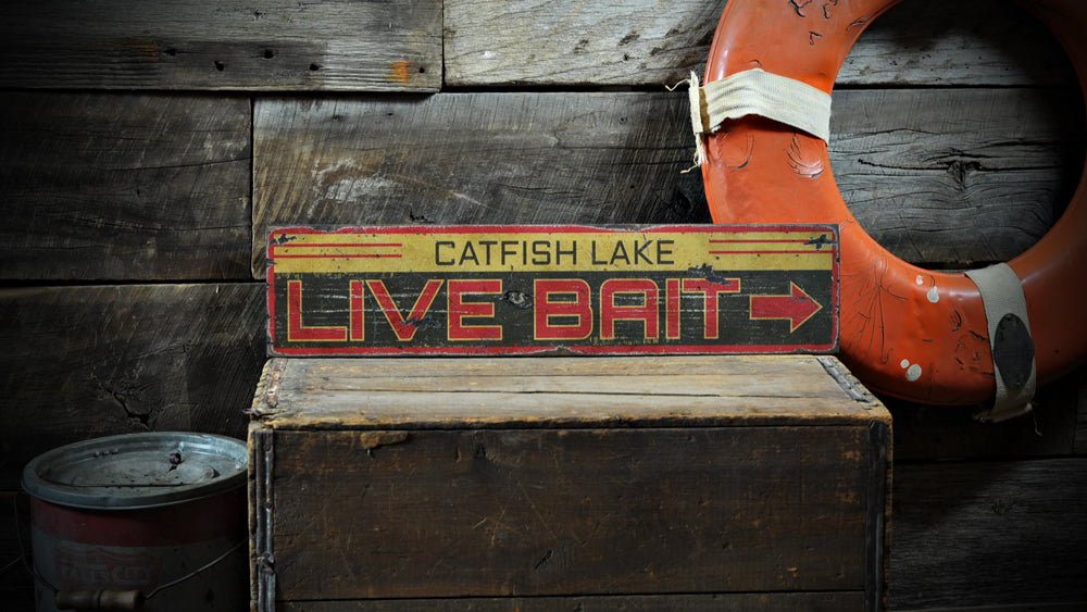 Live Bait Lake Rustic Wood Sign