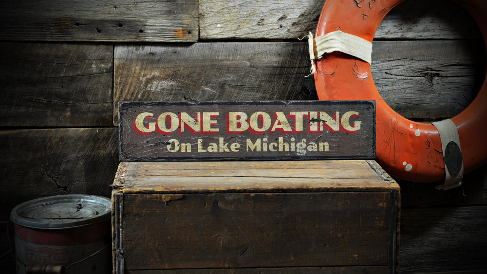 Gone Boating Rustic Wood Sign
