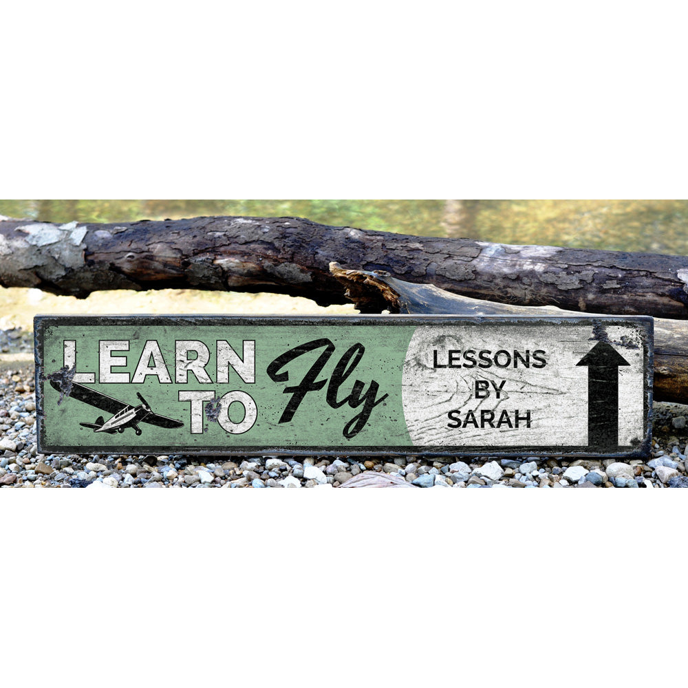 Learn To Fly Arrow Vintage Wood Sign