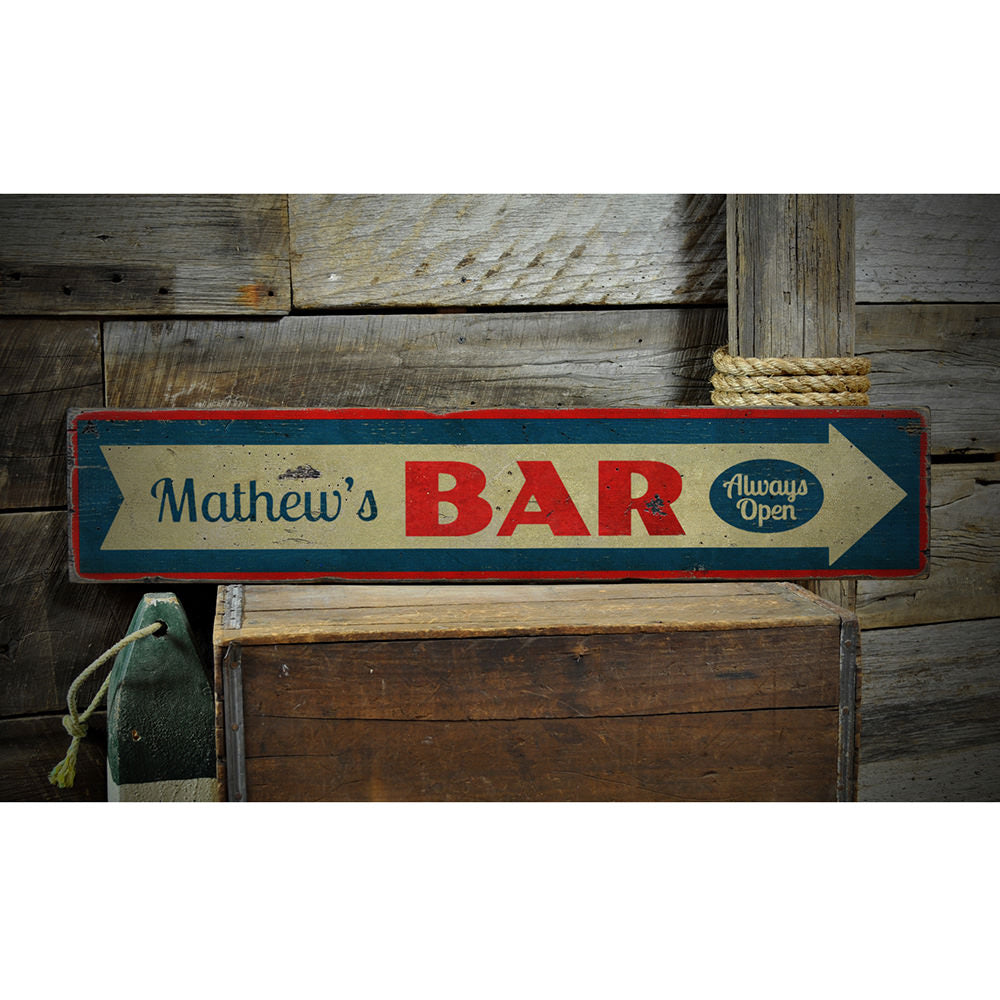 Bar Name Vintage Wood Sign