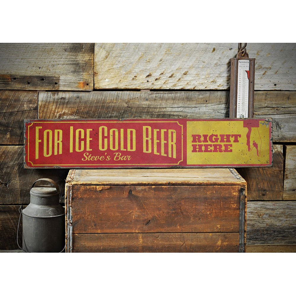 Ice Cold Beer Right Here Vintage Wood Sign