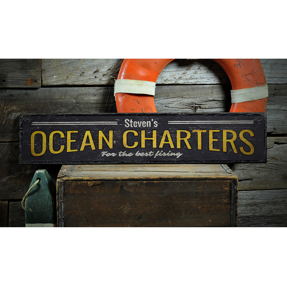 Ocean Charters Vintage Wood Sign