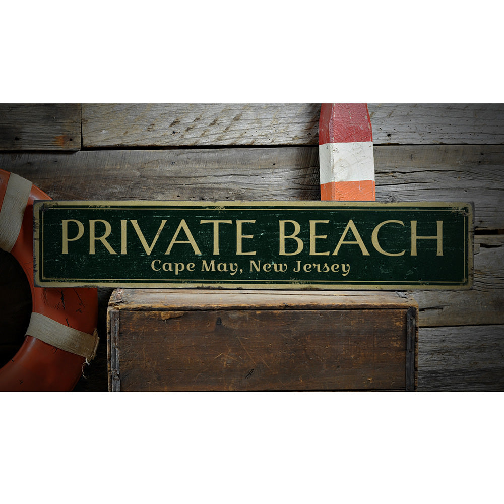 Private Beach Location Vintage Wood Sign