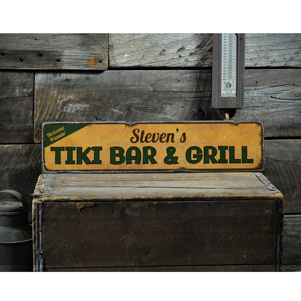 Tiki Bar & Grill Vintage Wood Sign