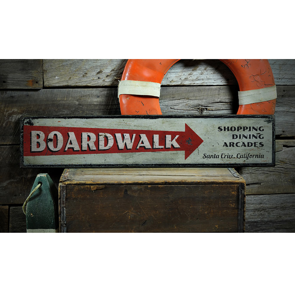 Boardwalk Directional Vintage Wood Sign
