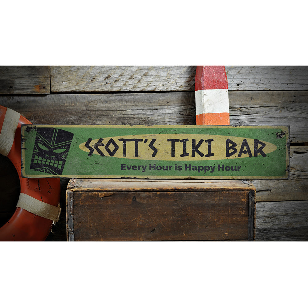 Every Hour is Happy Hour Tiki Vintage Wood Sign