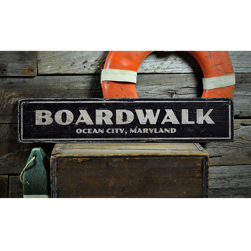 City Name Boardwalk Vintage Wood Sign