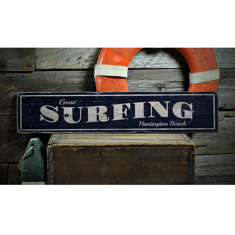 Gone Surfing Beach Vintage Wood Sign