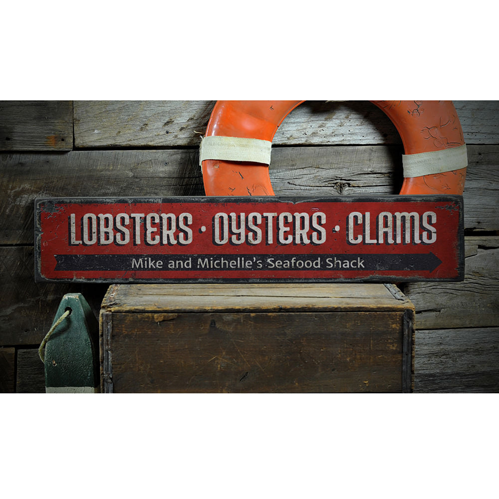 Lobsters Oysters Clams Vintage Wood Sign