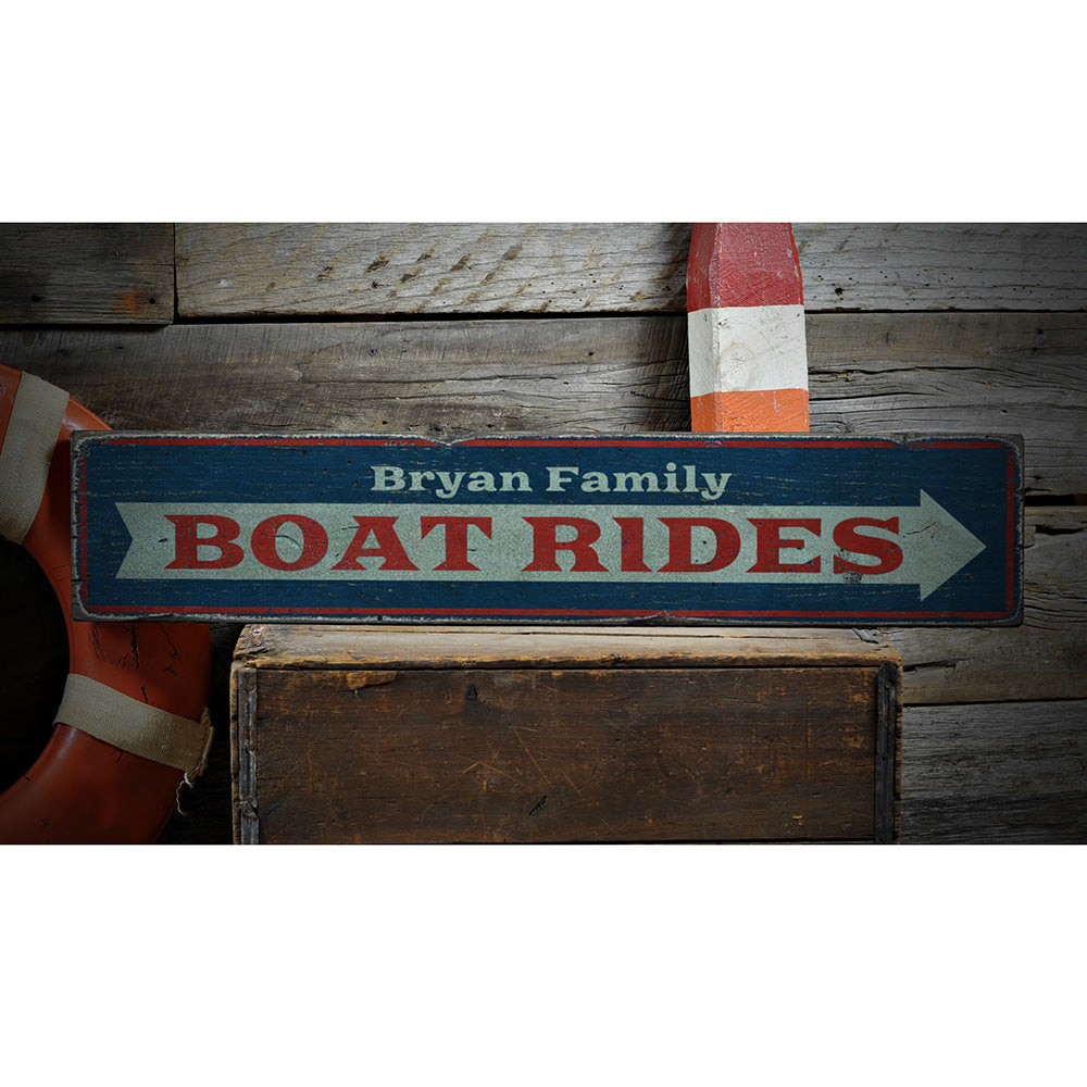 Boat Rides Arrow Vintage Wood Sign