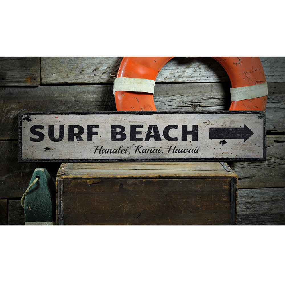 Surf Beach Vintage Wood Sign