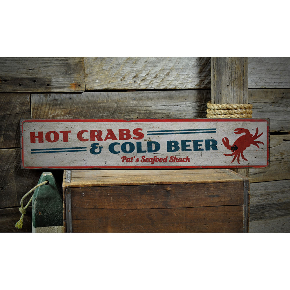 Hot Crabs & Cold Beer Vintage Wood Sign