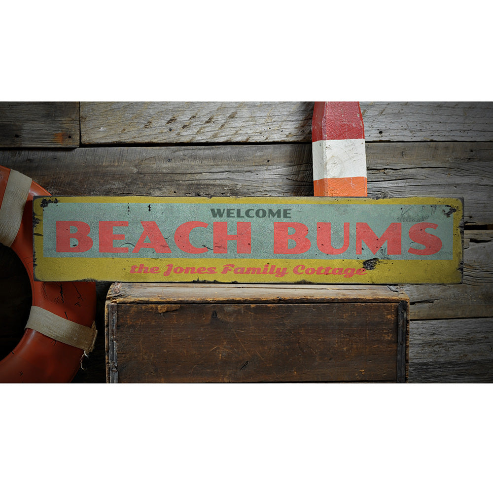 Welcome Beach Bums Vintage Wood Sign