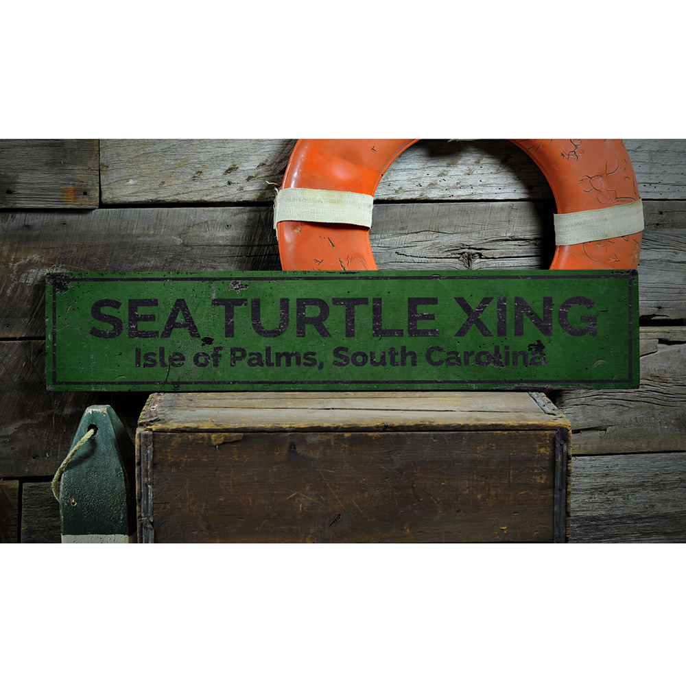 Sea Turtle Crossing Vintage Wood Sign