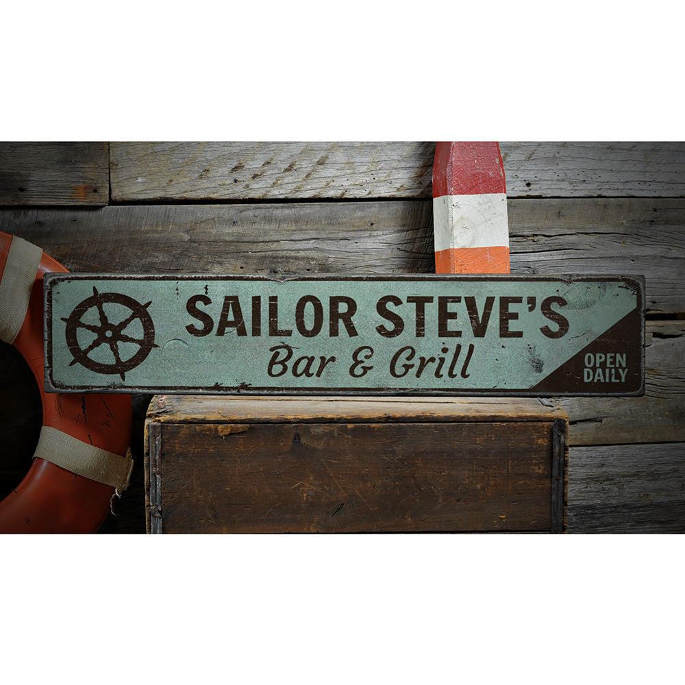 Ship Wheel Vintage Wood Sign