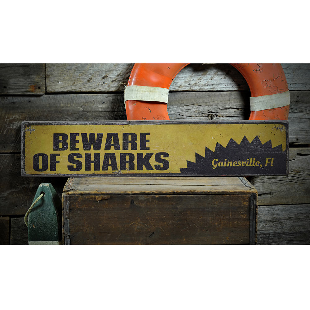 Beware of Sharks Vintage Wood Sign