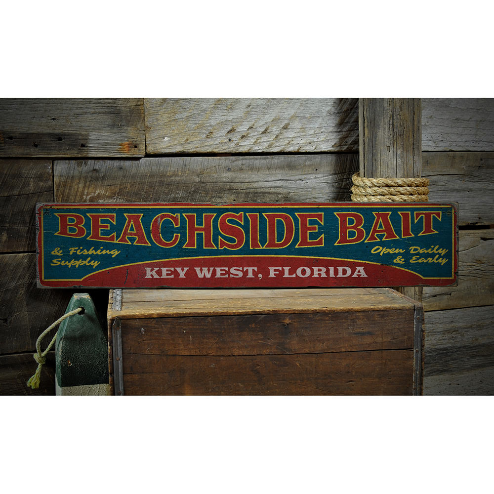 Beachside Bait Vintage Wood Sign