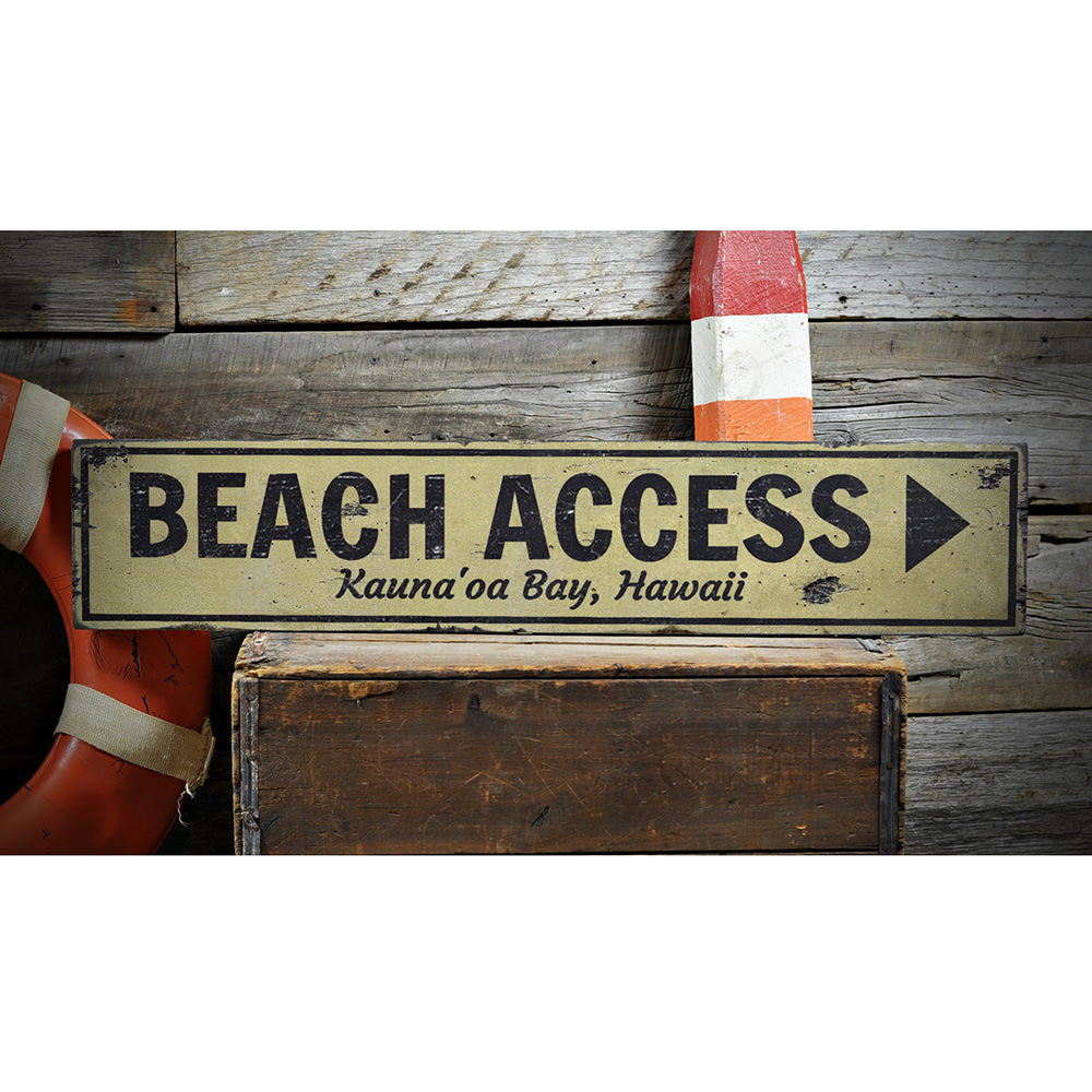 Beach Access Arrow Vintage Wood Sign