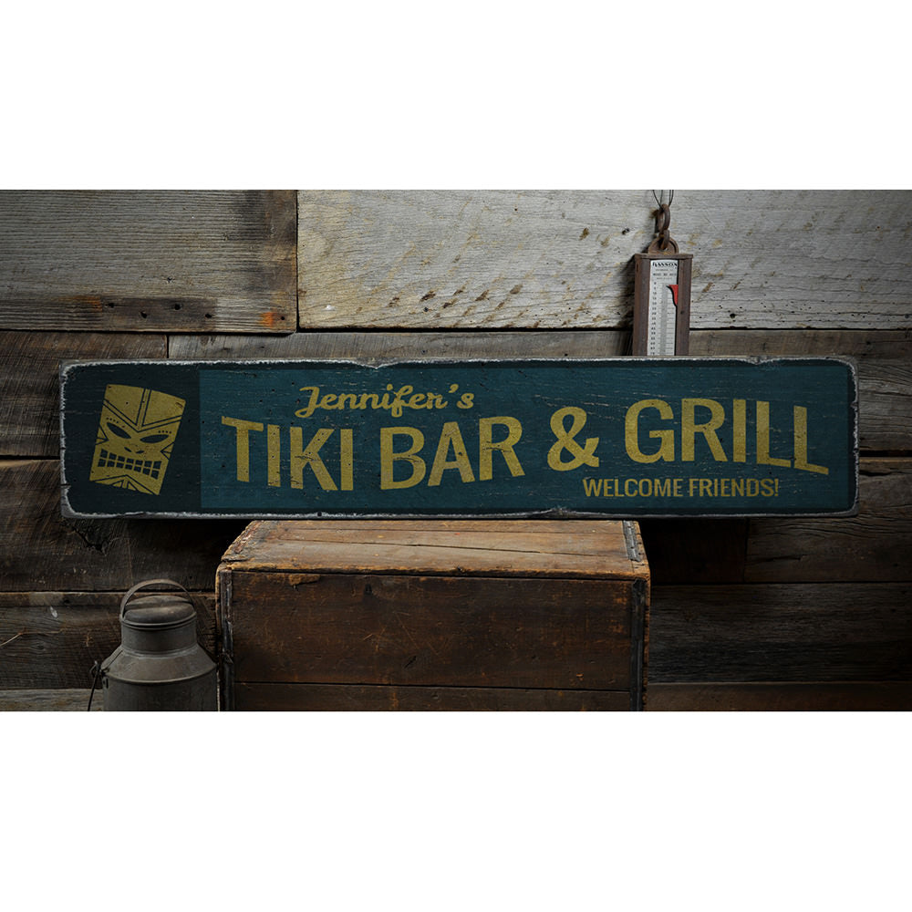 Welcome Tiki Bar and Grill Vintage Wood Sign