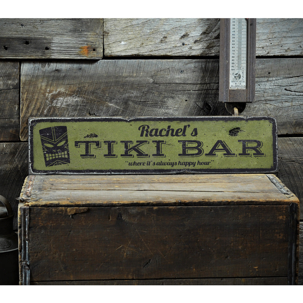Happy Hour Tiki Bar Vintage Wood Sign
