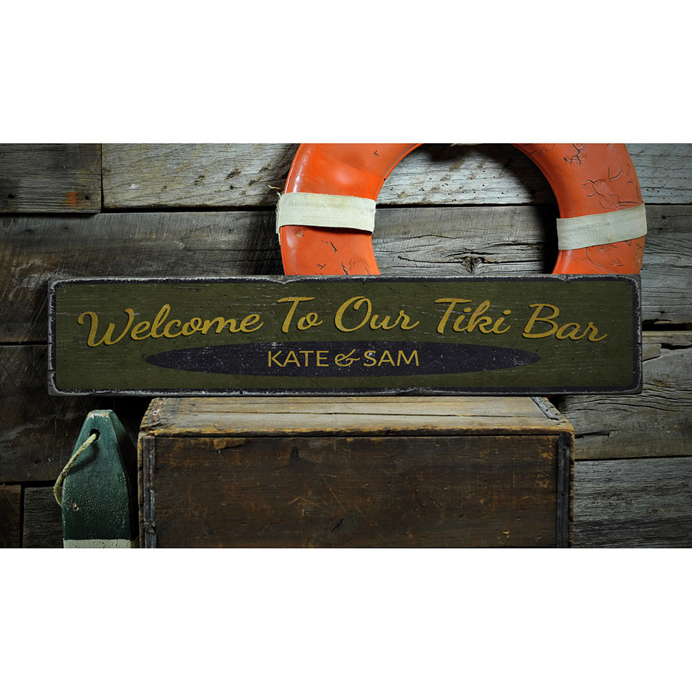 Welcome to our Tiki Bar Vintage Wood Sign