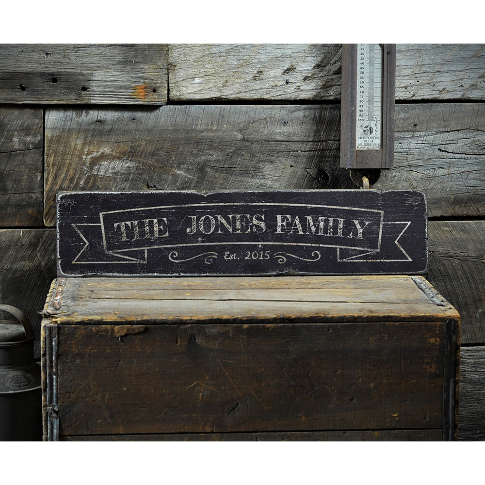 Family Name Banner Vintage Wood Sign