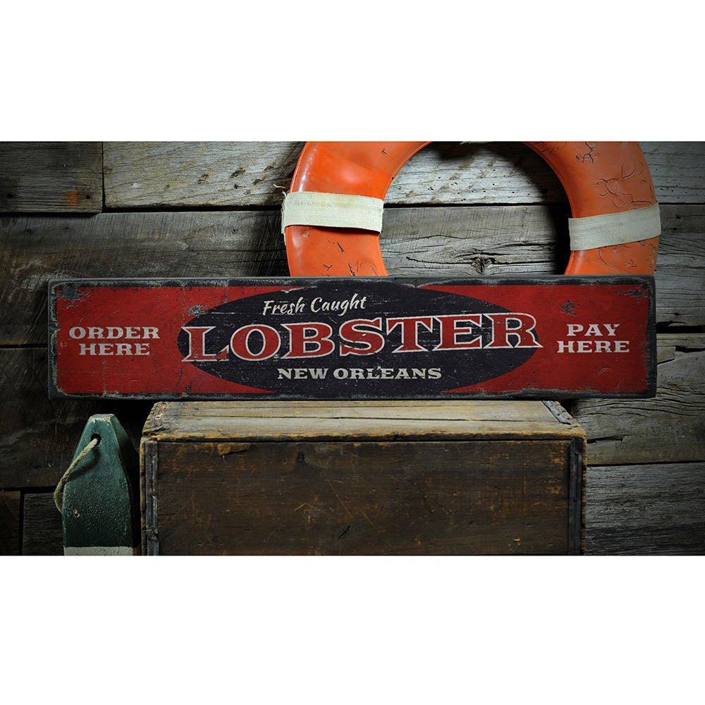 Fresh Caught Lobster Vintage Wood Sign